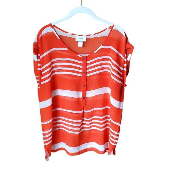 LOFT Sleeveless Top Orange White Stripes L - Picture 1 of 3